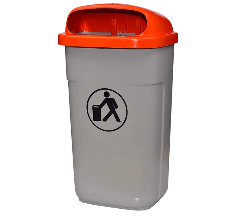 Abfallbehälter f. d. öffentl. Bereich, orange/grau